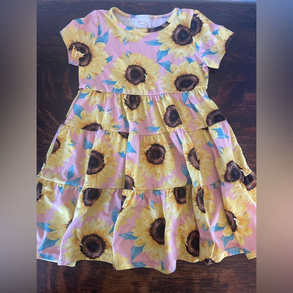 Sunflower Print Little Girls 4T Soft Comfortable Happy Floral Daytime Dress